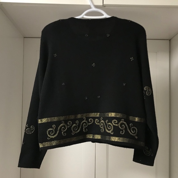 Talbots Black Cardigan Sweater with Beaded Gold Details Petite Medium - Picture 2 of 6